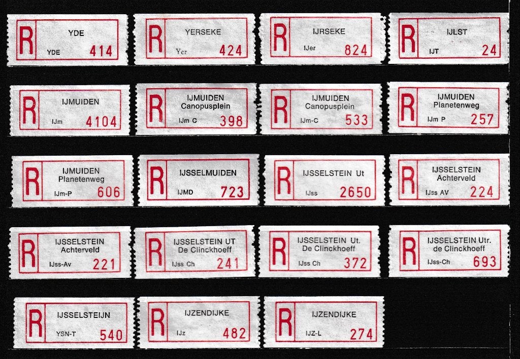 19 Aantekenstrookjes, Type 90, Letter IJ, Verzenden, Na 1940, Gestempeld
