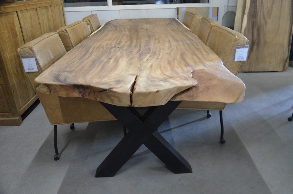 Boomstamtafel 300 cm suar -BT 228 - 3 meter boomstamtafel, Overige houtsoorten, 100 tot 150 cm, Ophalen of Verzenden, Vijf personen of meer