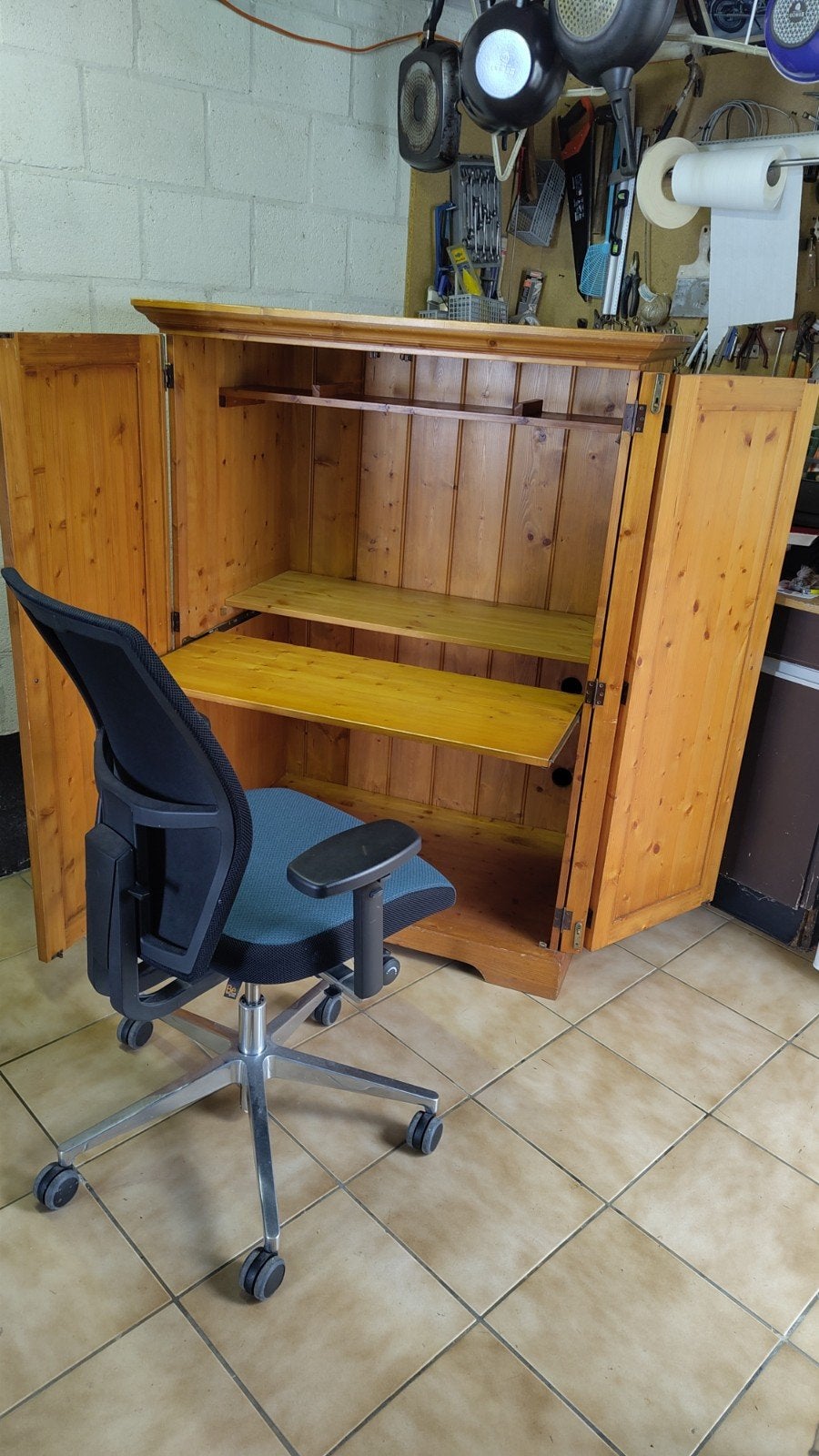 Secretaire/computerkast, massief grenen, Ophalen, Gebruikt, 70 tot 120 cm, 120 tot 170 cm
