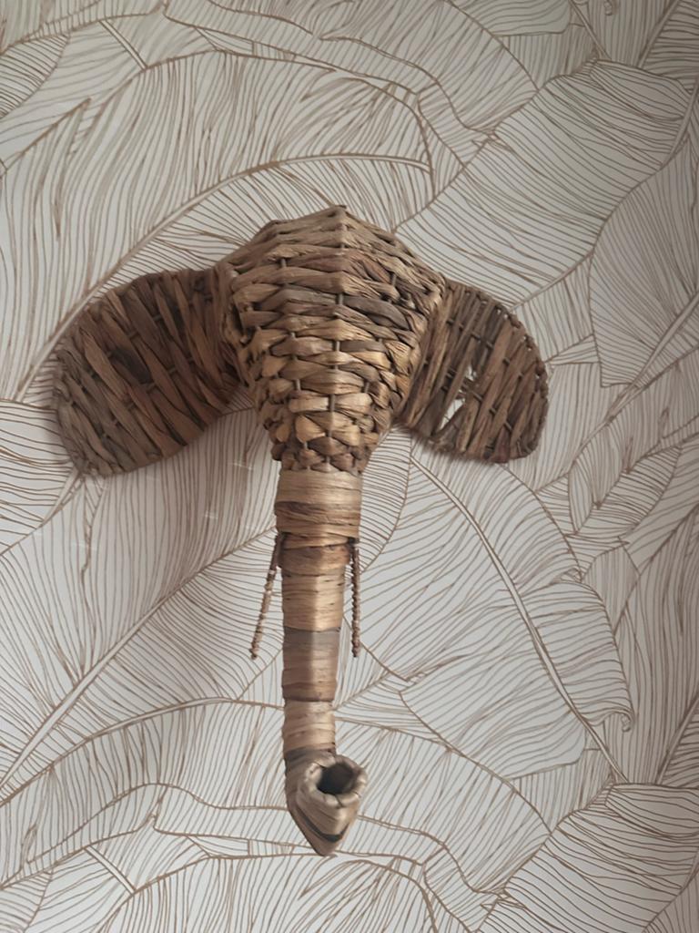 Wanddecoratie Olifantenkop van riet, Ophalen, Gebruikt, Boho, Natuurlijk materiaal