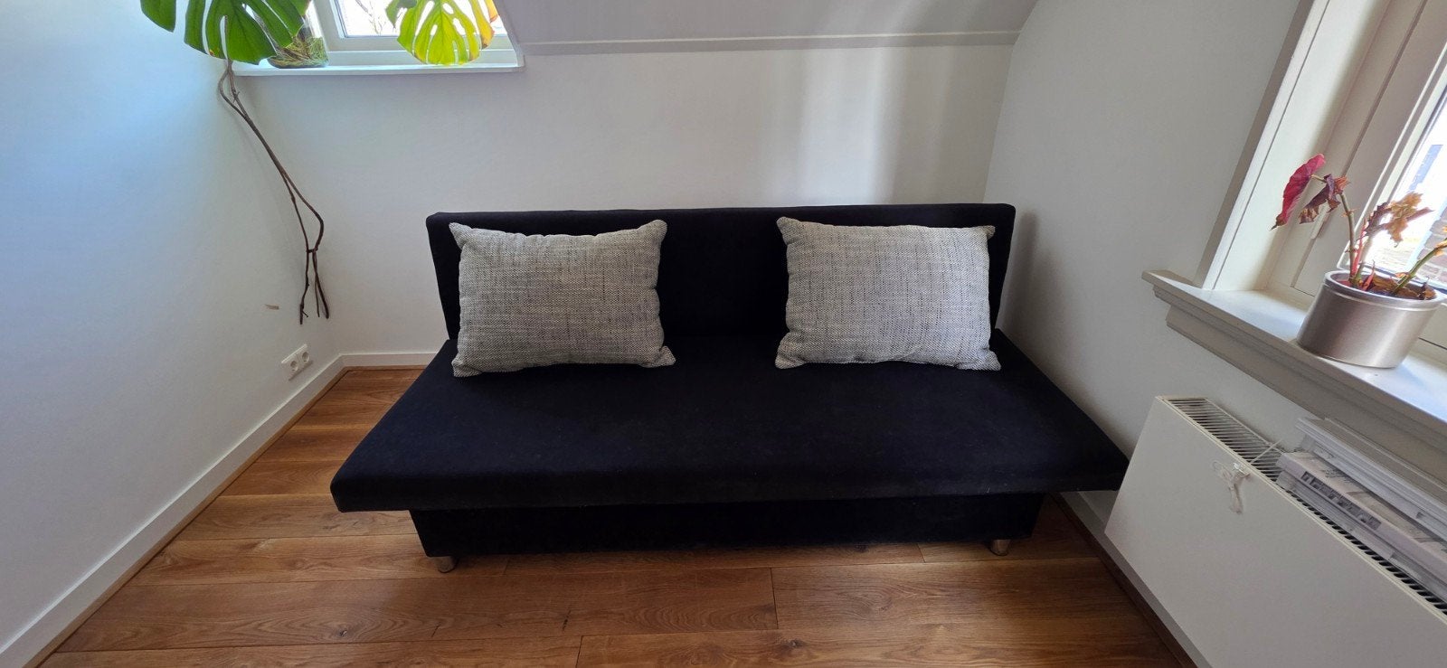 zwarte/donker blauwe slaapbank / Klapbank (incl. Kussens) –, Ophalen, Gebruikt, Zwart, Tweepersoons