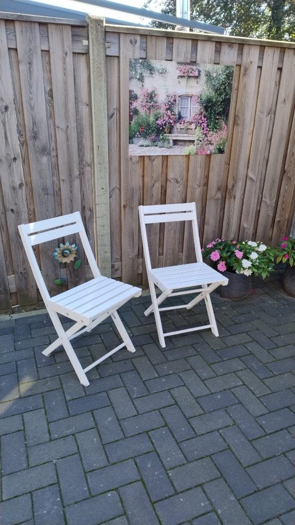 witte bistro stoeltjes, Tuin en Terras, Ophalen, Gebruikt, Overige materialen, Inklapbaar