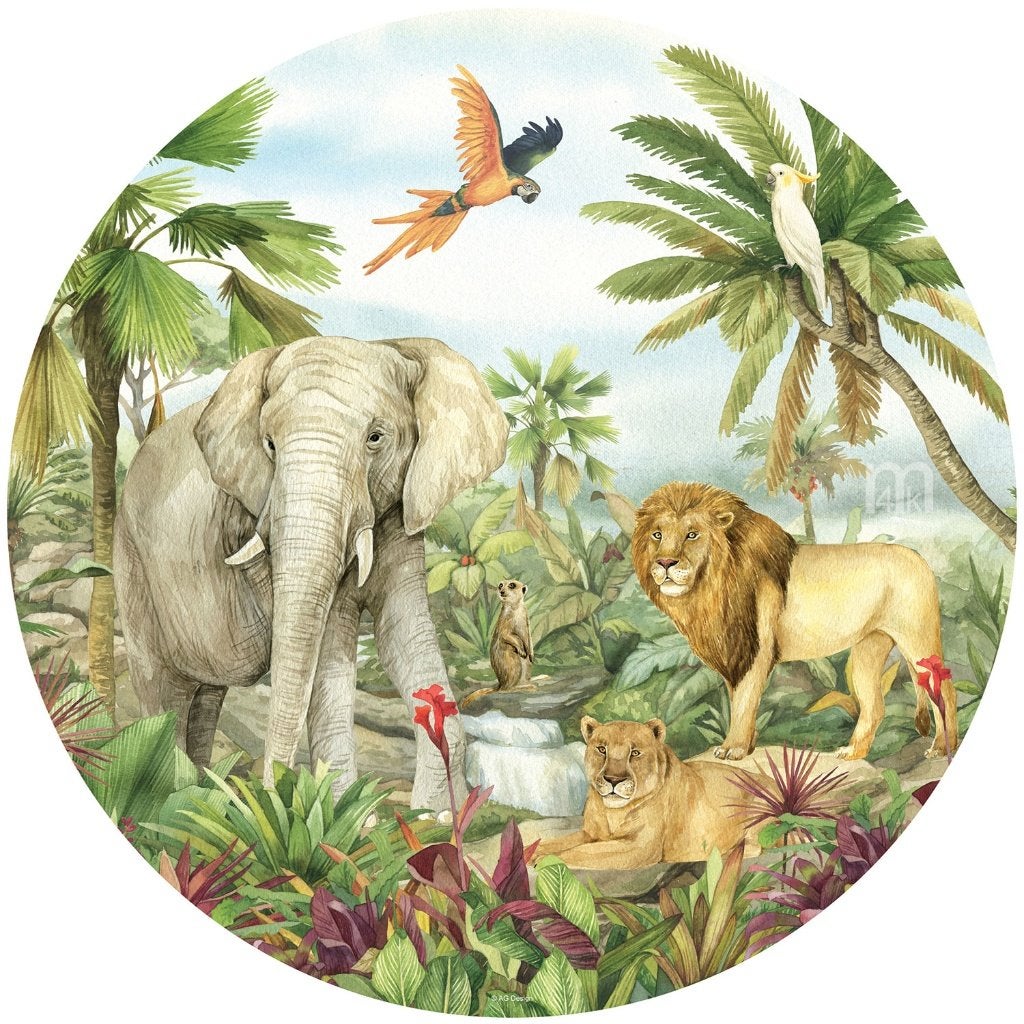 Muurcirkel Jungle Droom - jungle vliesbehang - IN VOORRAAD, Verzenden, Nieuw, Wandcirkel