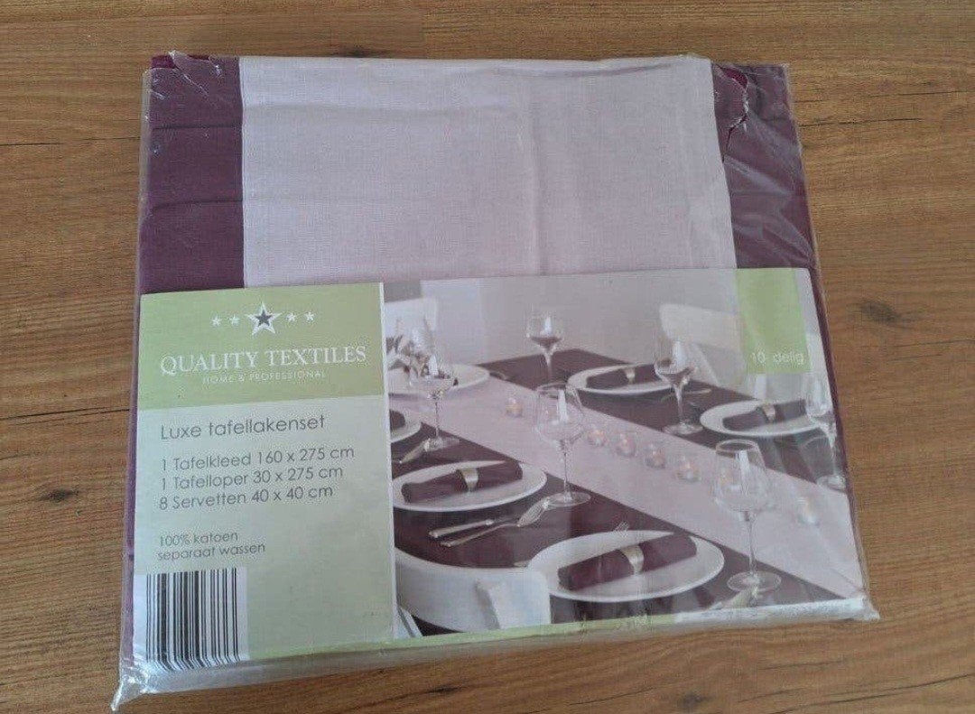 Luxe tafelkleedset 10-delig (nieuw), Nieuw, Ophalen of Verzenden, Katoen, Paars