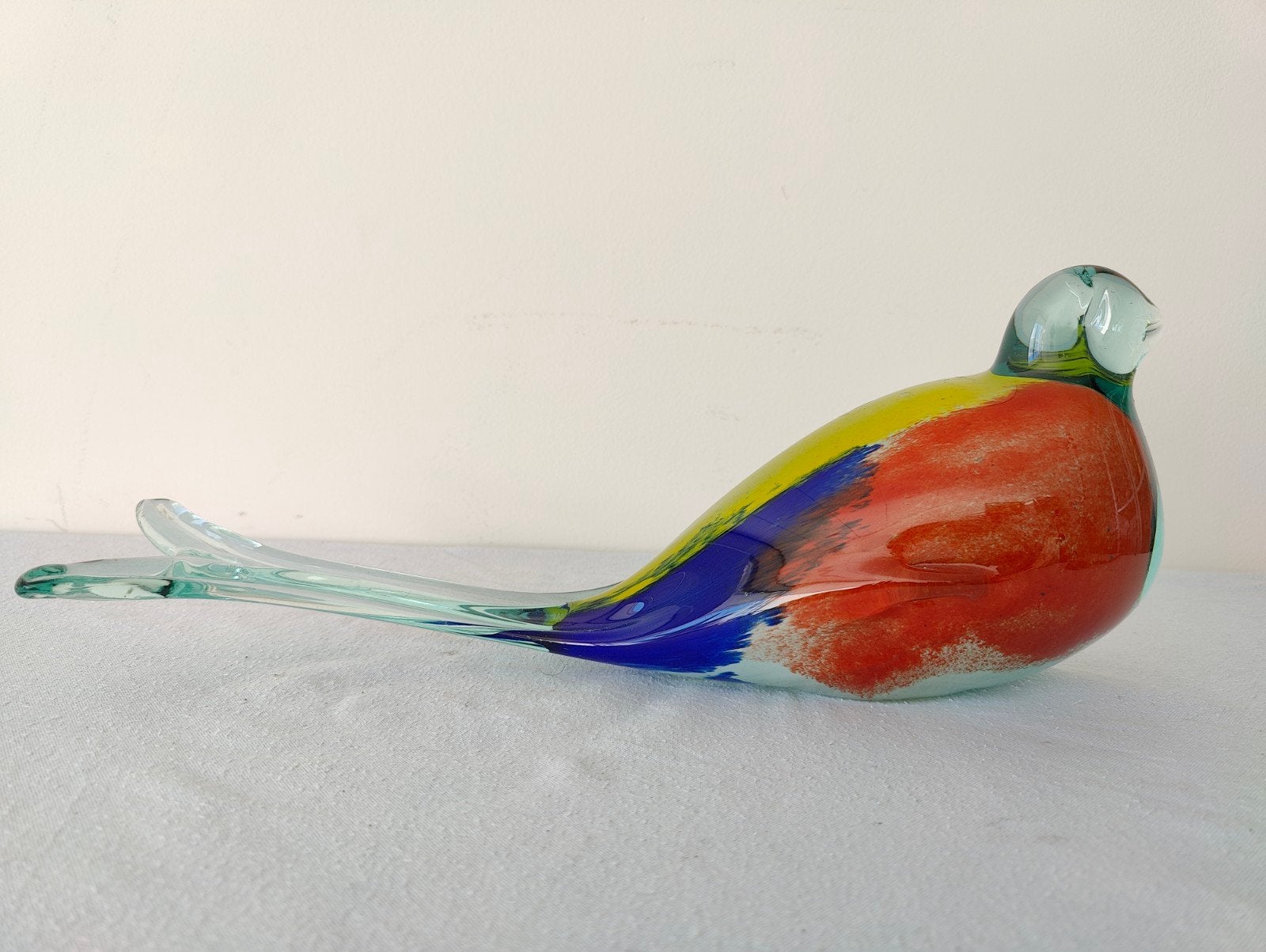 Kleurrijke glazen vogel sculptuur, handgemaakt, Ophalen of Verzenden, Zo goed als nieuw, Dier
