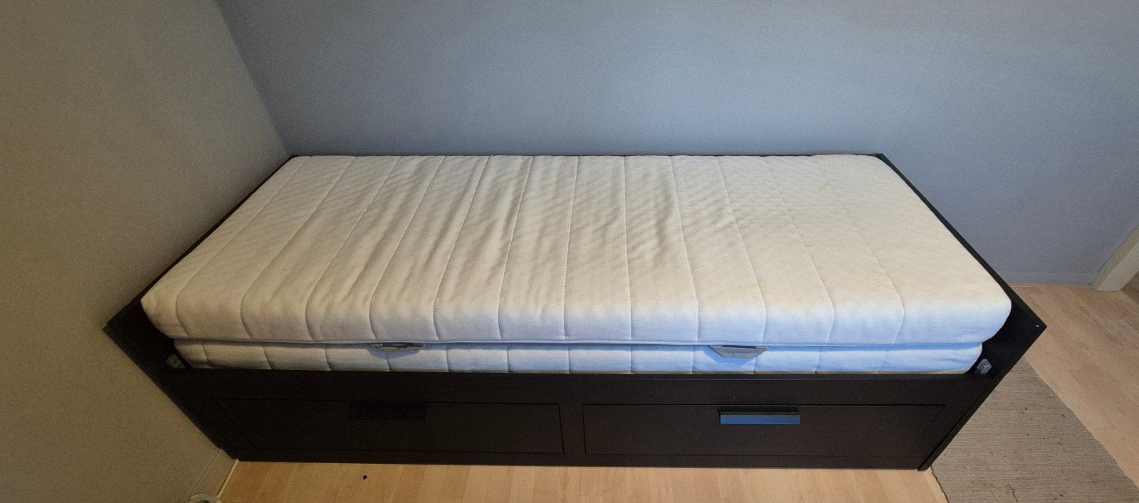 Bedbank met 2 lades en 2 matrassen, zwart, 80x200/160x20, Ophalen, Gebruikt, Zwart, Tweepersoons