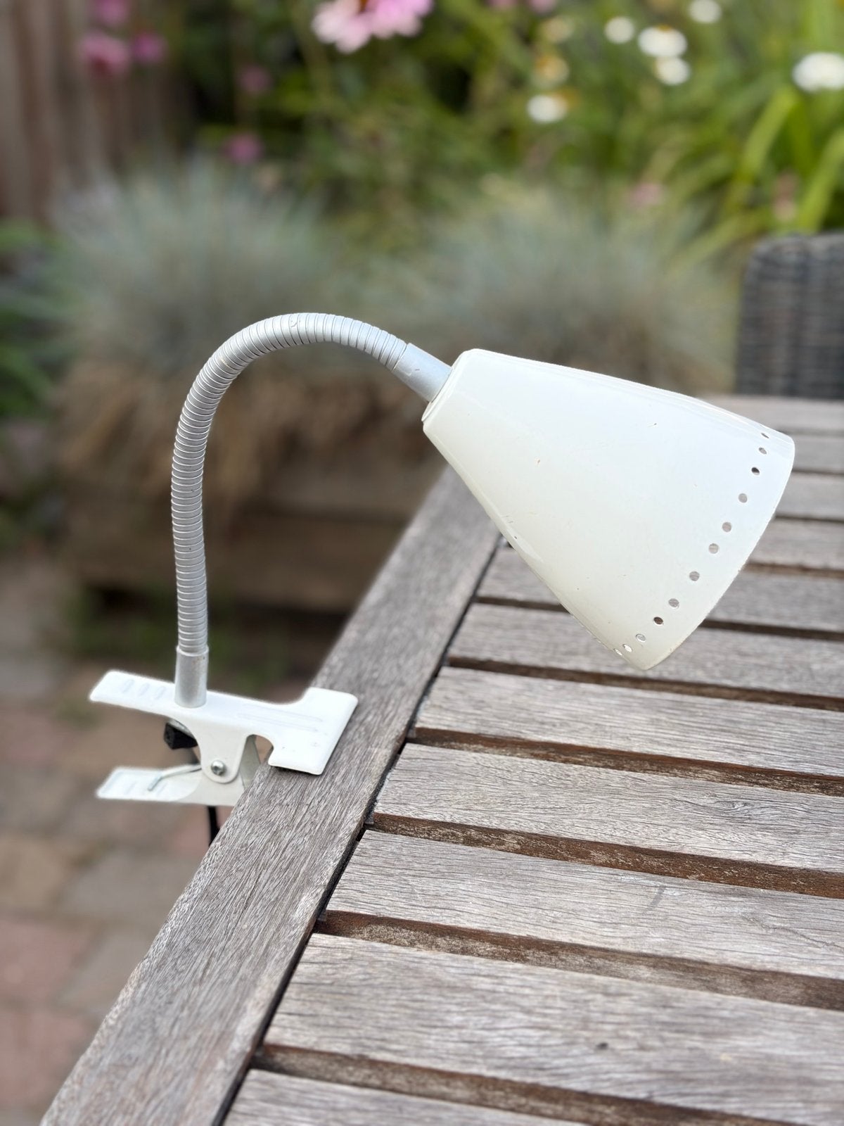 Vintage flexibele klemlamp met E27 fitting, wit, Wit, Overige merken, Gebruikt, E27 (groot)