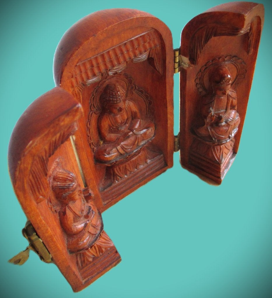 Boeddha~Japanse Oud Buxushouten look open Boeddha box, Ophalen of Verzenden, Gebruikt, Overige typen, Boeddhisme