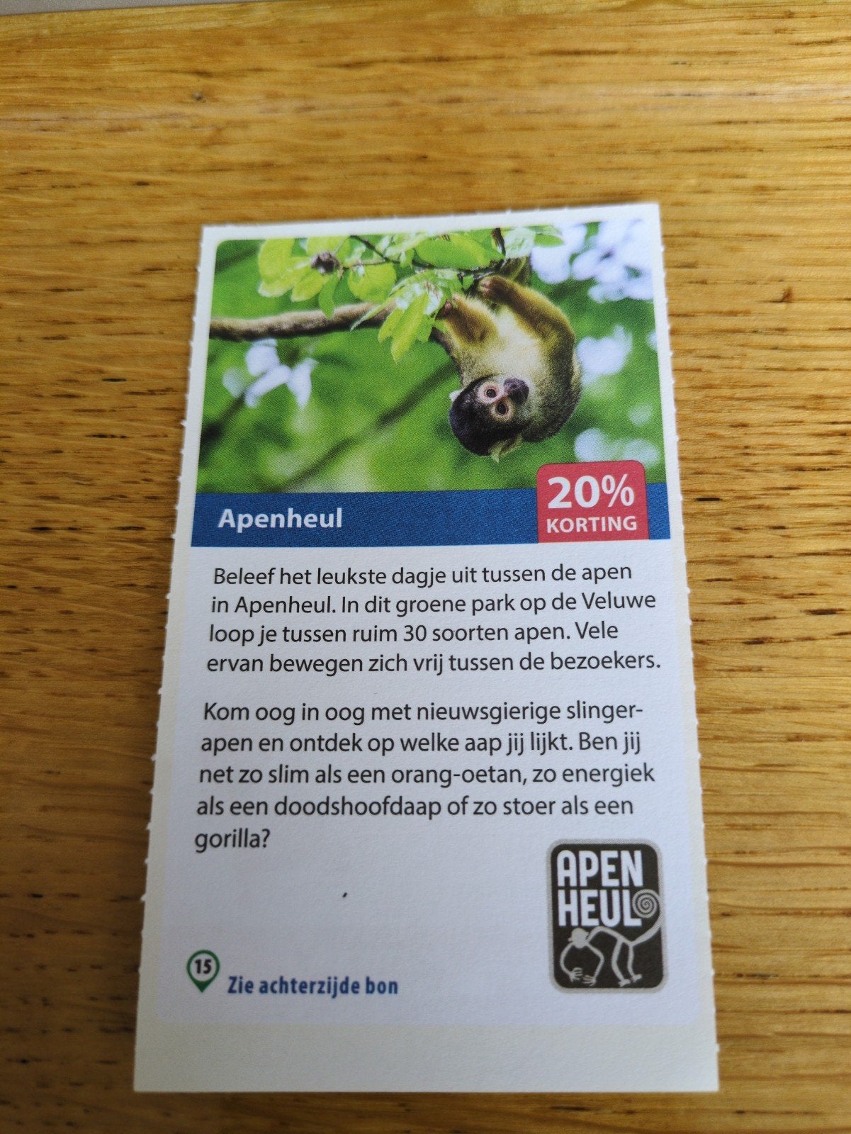 Kortingsbon voor Apenheul, 20 % korting, Tickets en Kaartjes, Drie personen of meer, Kortingskaart