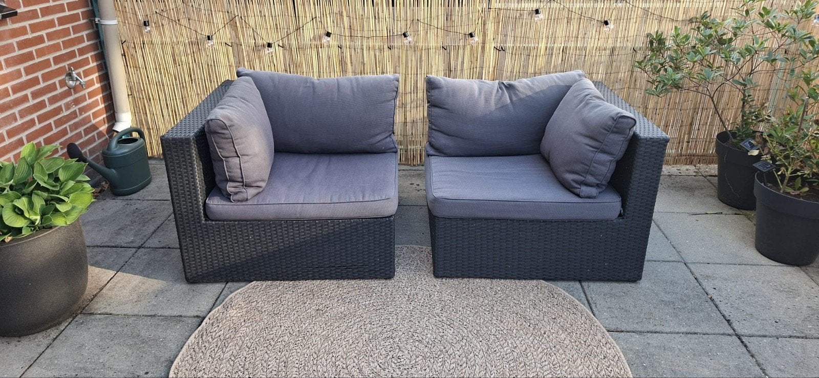 Twee Wicker Loungestoelen met Kussens - 87x87x65 cm, Ophalen, Gebruikt, Loungeset, Wicker