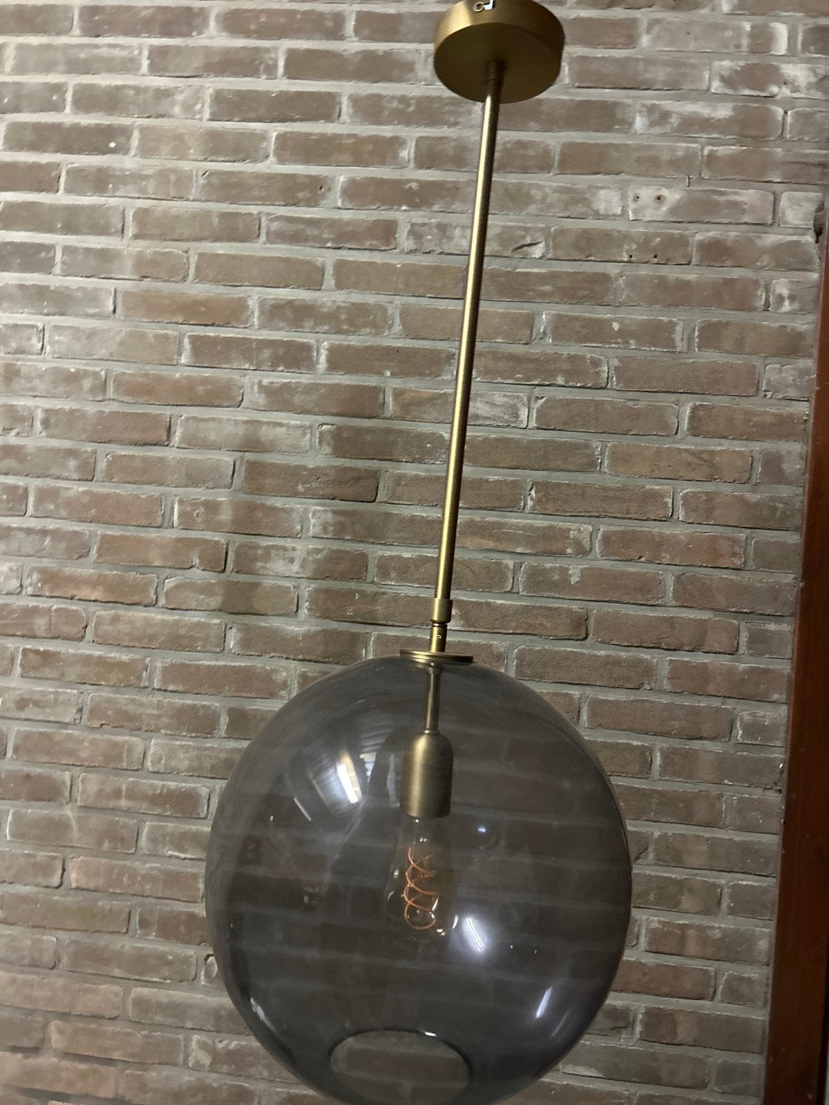 Moderne hanglamp met glazen bol - Smoke grijs, Ophalen, Zo goed als nieuw, Glas, E27 (groot)