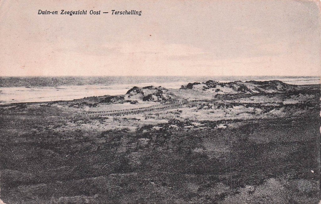 Terschelling - duin- en zeegezicht West-Terschelling (1930), Ophalen of Verzenden, 1920 tot 1940, Gelopen, Waddeneilanden