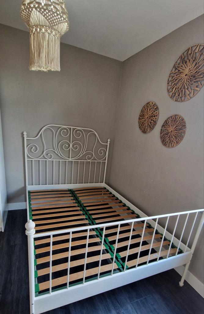 Ikea Leirvik tweepersoonsbed 140x200 met lattenbodems, Ophalen, Gebruikt, Wit, Tweepersoons
