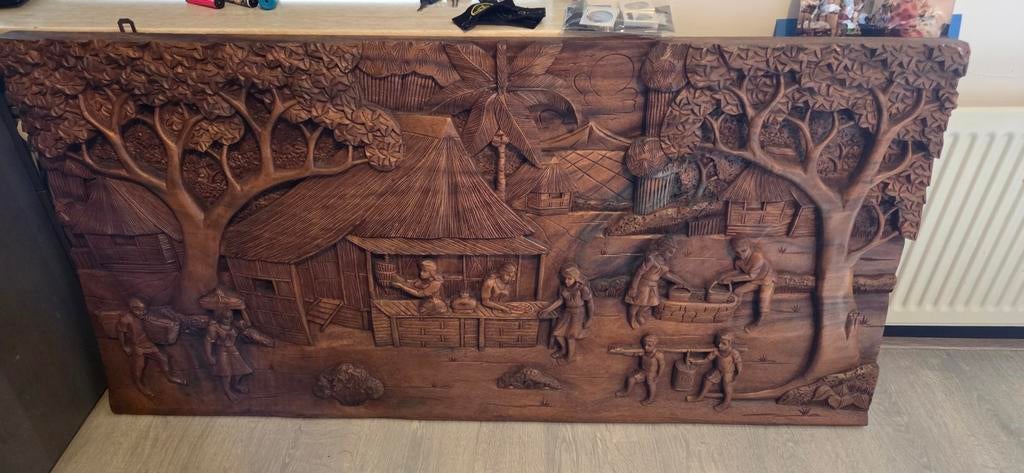 Houtsnijwerk met dorpsgezicht, Ophalen of Verzenden