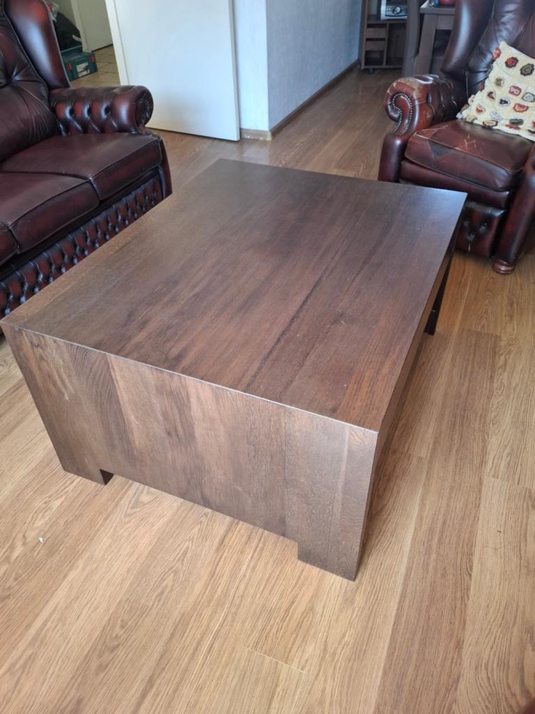 Salontafel met lade en glasplaat - 110x89 cm, Ophalen, Gebruikt, 100 tot 150 cm, Glas