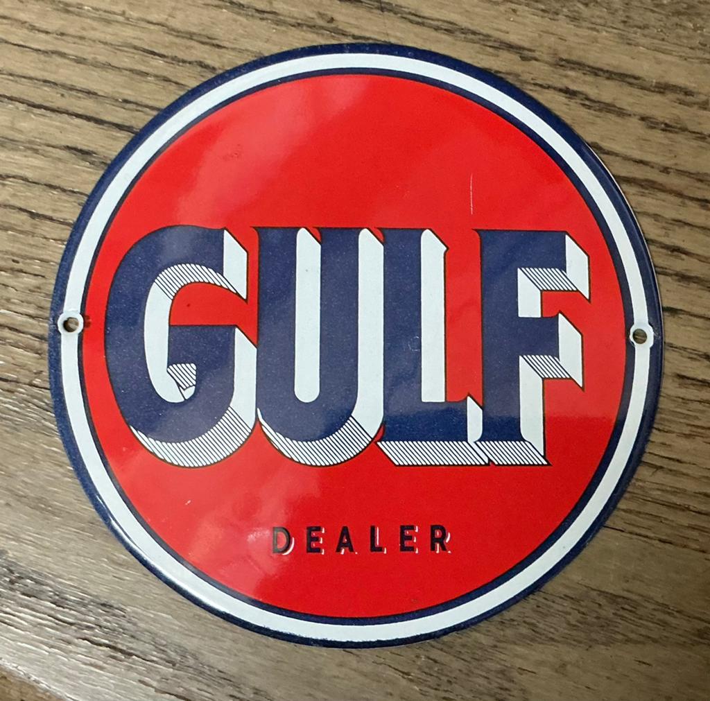 Emille deurpostje GULF benzine, Verzamelen, Merken en Reclamevoorwerpen, Ophalen of Verzenden, Gebruikt, Reclamebord
