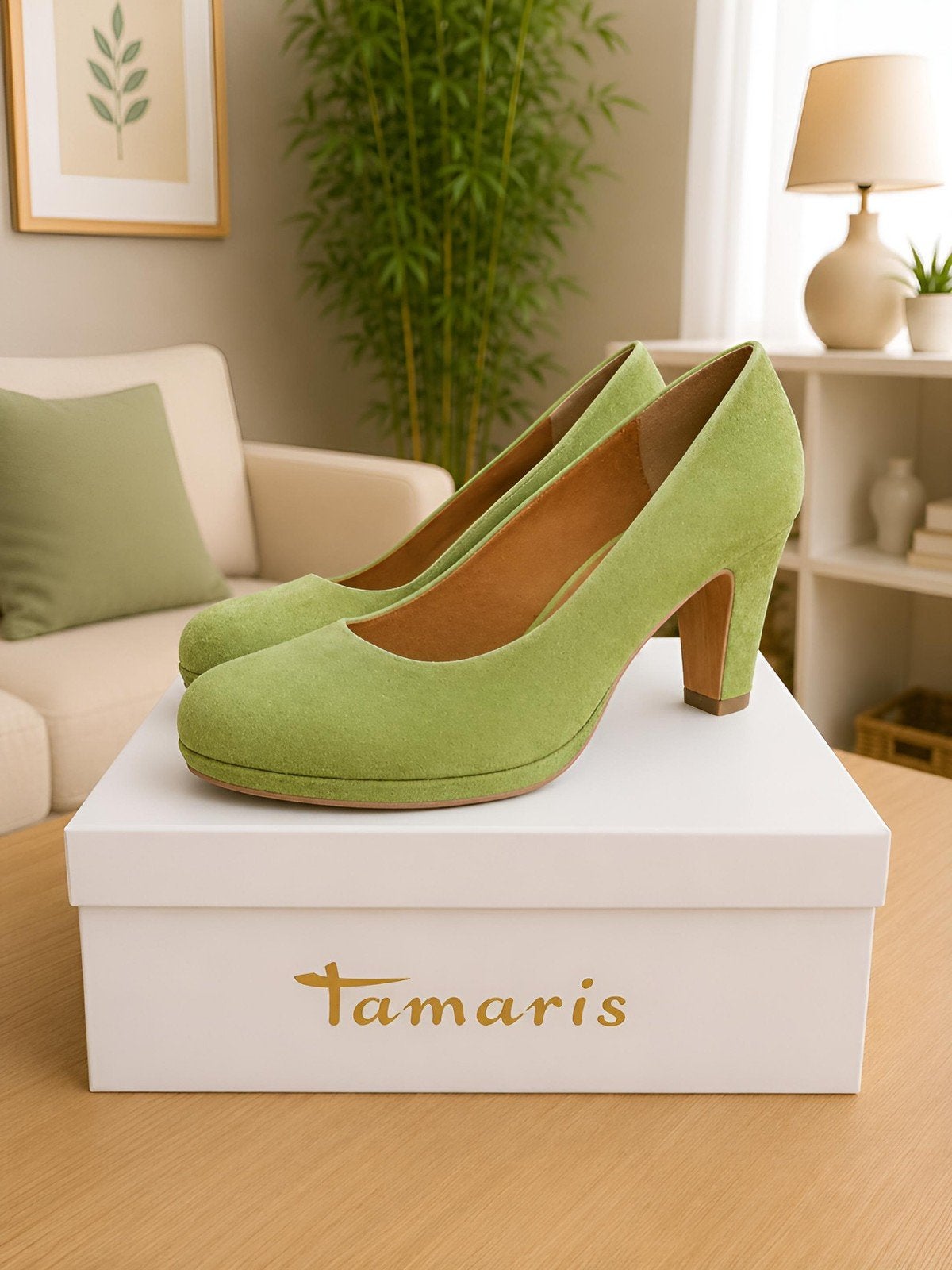 Tamaris Pumps van pistachegroen suède – Maat 37, Tamaris, Pumps, Nieuw, Ophalen of Verzenden