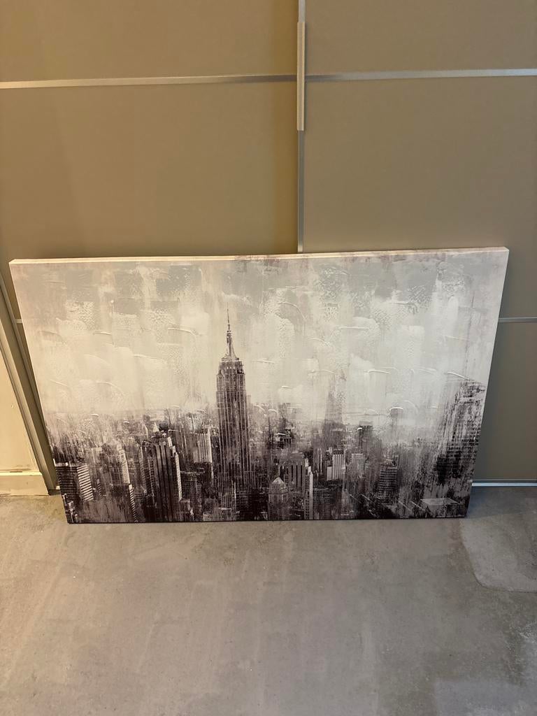 Modern Schilderij New York Skyline Zwart-Wit, 125 cm of meer, Ophalen of Verzenden, Zo goed als nieuw, Schilderij