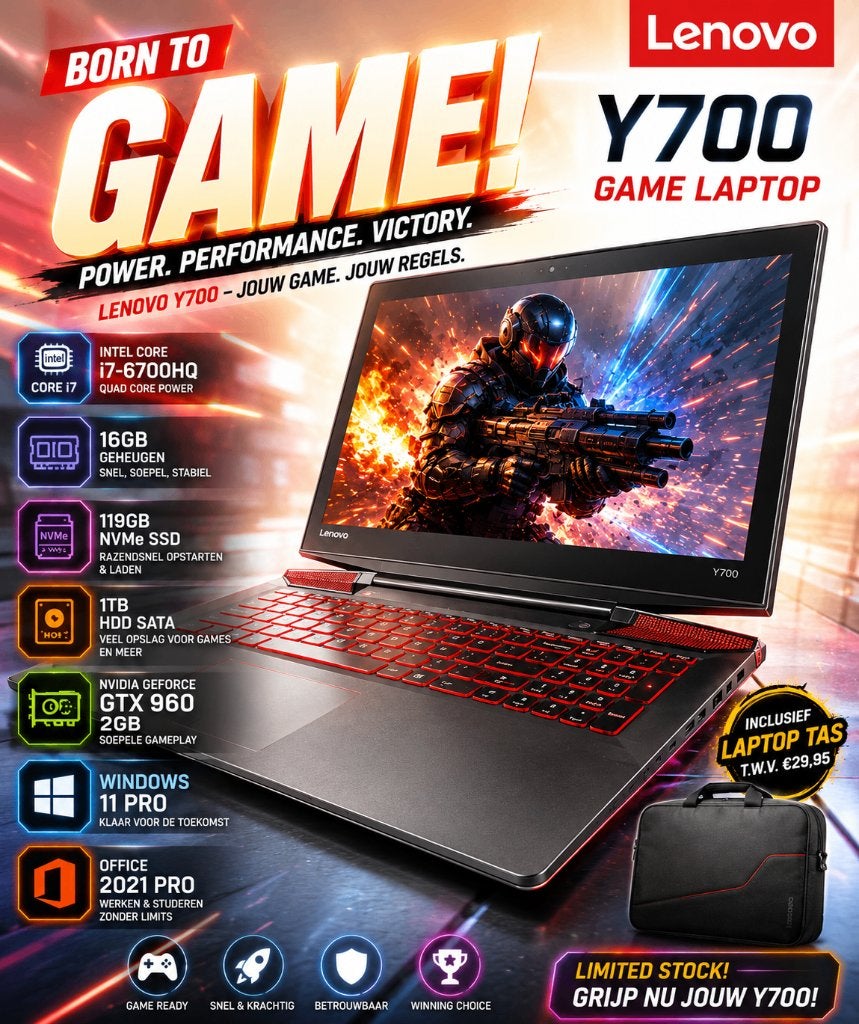 Lenovo Y700 game Laptop /16gb/i7/119nvme+1tb hd/gtx960/win11, Computers en Software, Windows Laptops, Met videokaart, Intel® Core™ i7 