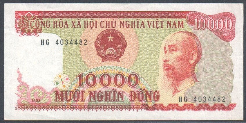 Vietnam 10.000 Dong 1993, Verzenden, Zuidoost-Azië, Los biljet