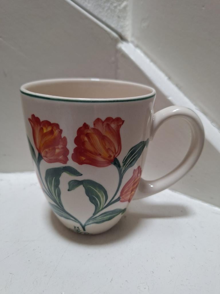 Heinen Delfts Blauw Mok 'Oranje Tulp' Keramiek, Ophalen of Verzenden, Nieuw, Keramiek, Kop(pen) en/of Schotel(s)