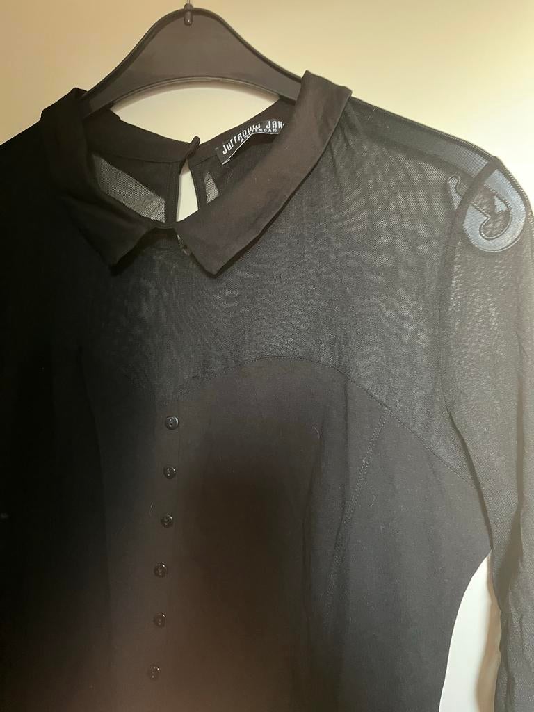 Zwarte blouse Juffrouw Jansen (L), Ophalen of Verzenden, Zo goed als nieuw, Maat 42/44 (L), Zwart