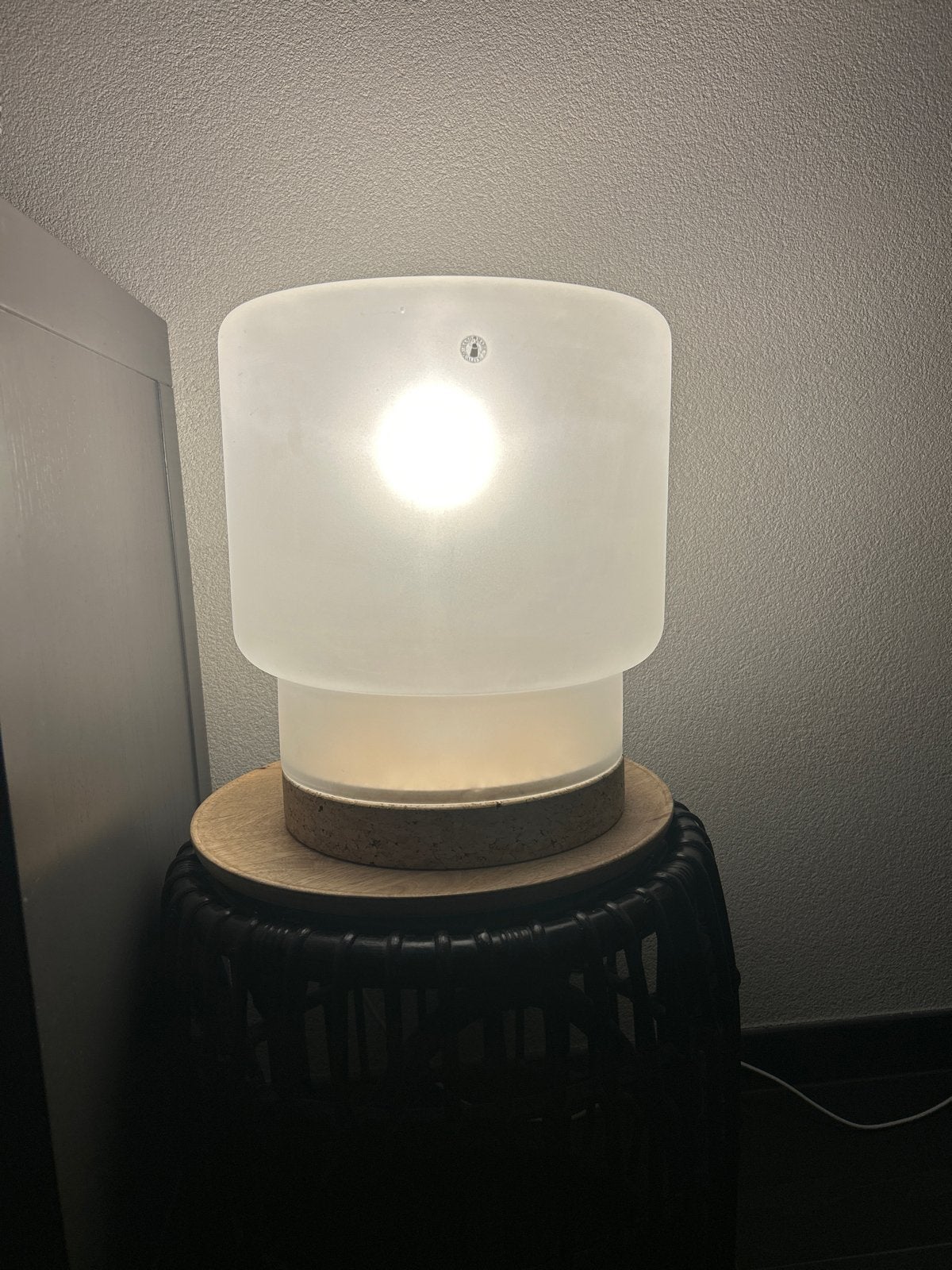 Grootste formaat IKEA Sinnerlig tafellamp kurk/glas, Ophalen, Scandinavisch, Wit, E27 (groot)