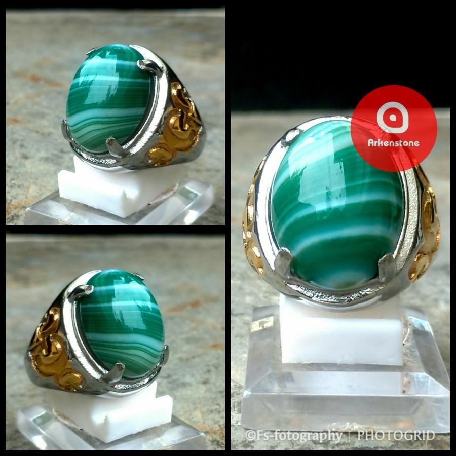 Ring met edelsteen Agaat Groene Topaas Sulaiman CAR04, Overige materialen, 20 of groter, Verzenden, Heer