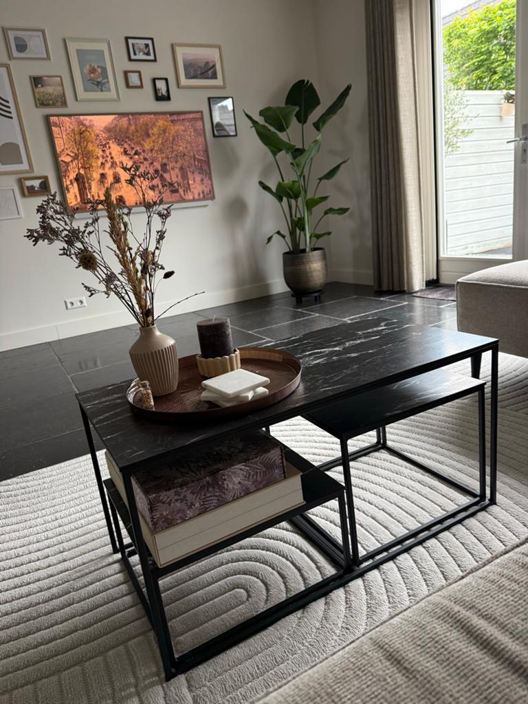Zwarte salontafelset van 3, marmerlook, Eijerkamp, Huis en Inrichting, Tafels | Salontafels, Ophalen, Minder dan 50 cm, 50 tot 100 cm