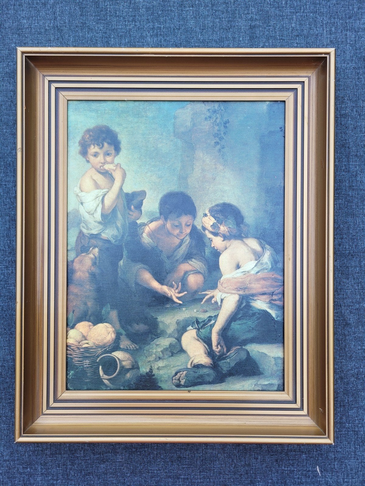 Murillo 'Dobbelende knaapjes' in strakke goudkleurige lijst, Antiek en Kunst, Kunst | Schilderijen | Klassiek, Doek, Portret of Personen