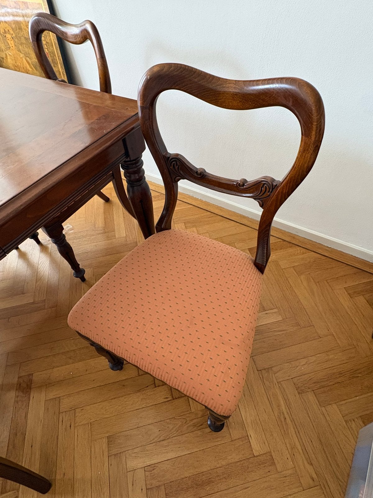 Antieke mahonie eettafel met 6 stoelen, uitschuifbaar, Ophalen