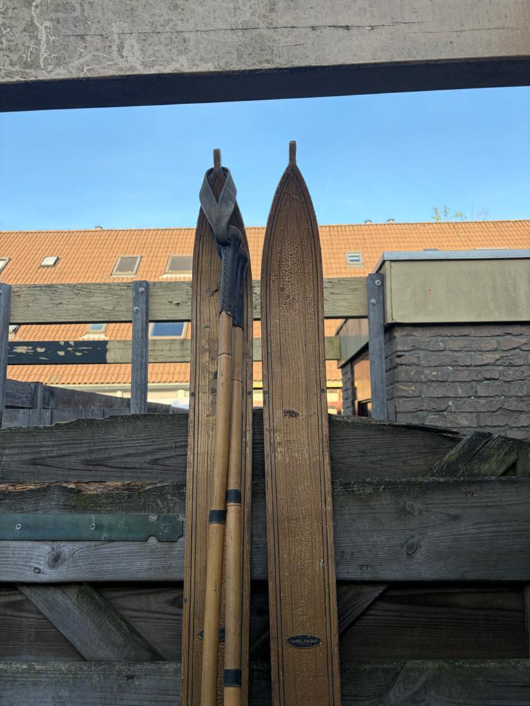 Antieke Carl Denig ski's met bamboe stokken - Goede staat, Ophalen