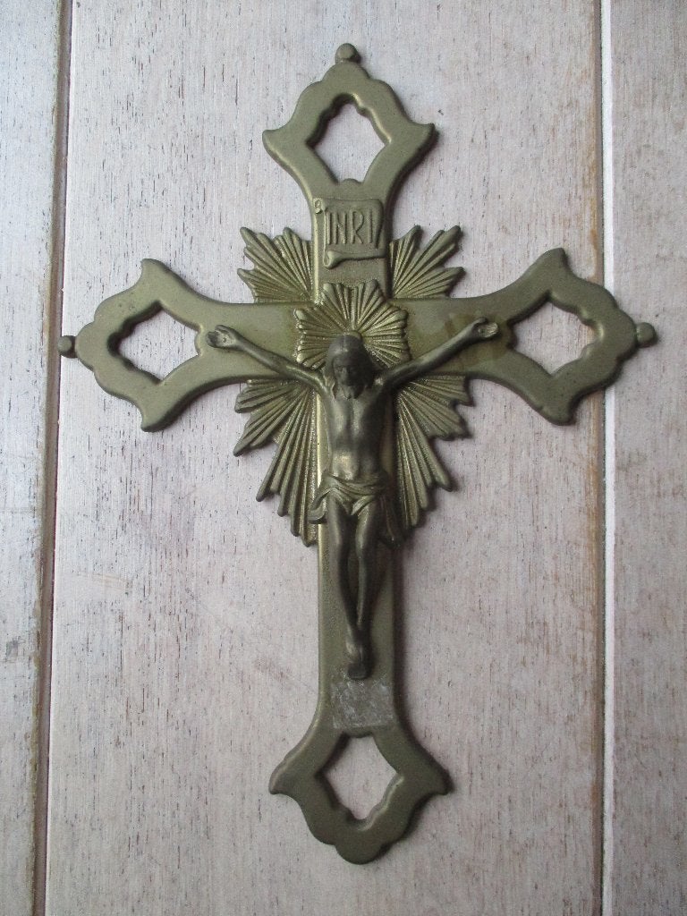 2 kruizen - eikenhout en messing, Antiek en Kunst, Antiek | Religie, Ophalen of Verzenden