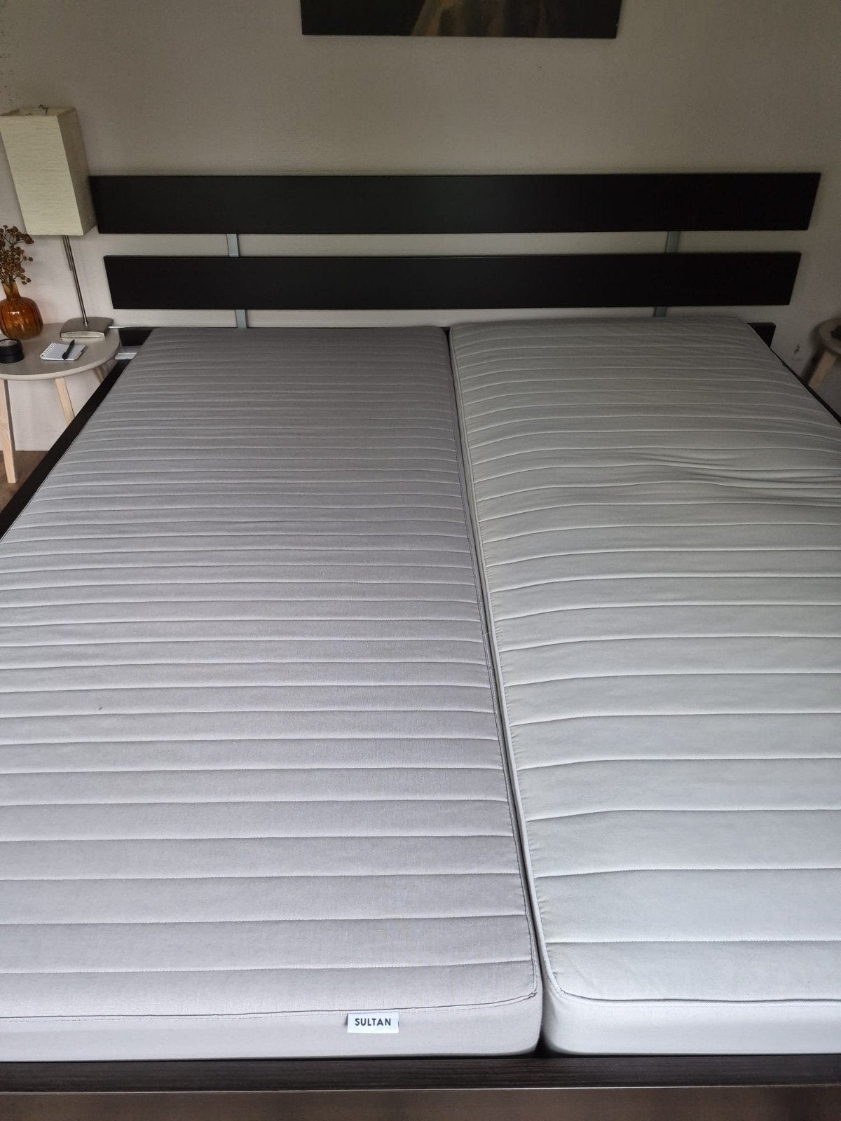 Tweepersoonsbed met lattenbodems en matrassen, Ophalen, Gebruikt, Zwart, Tweepersoons