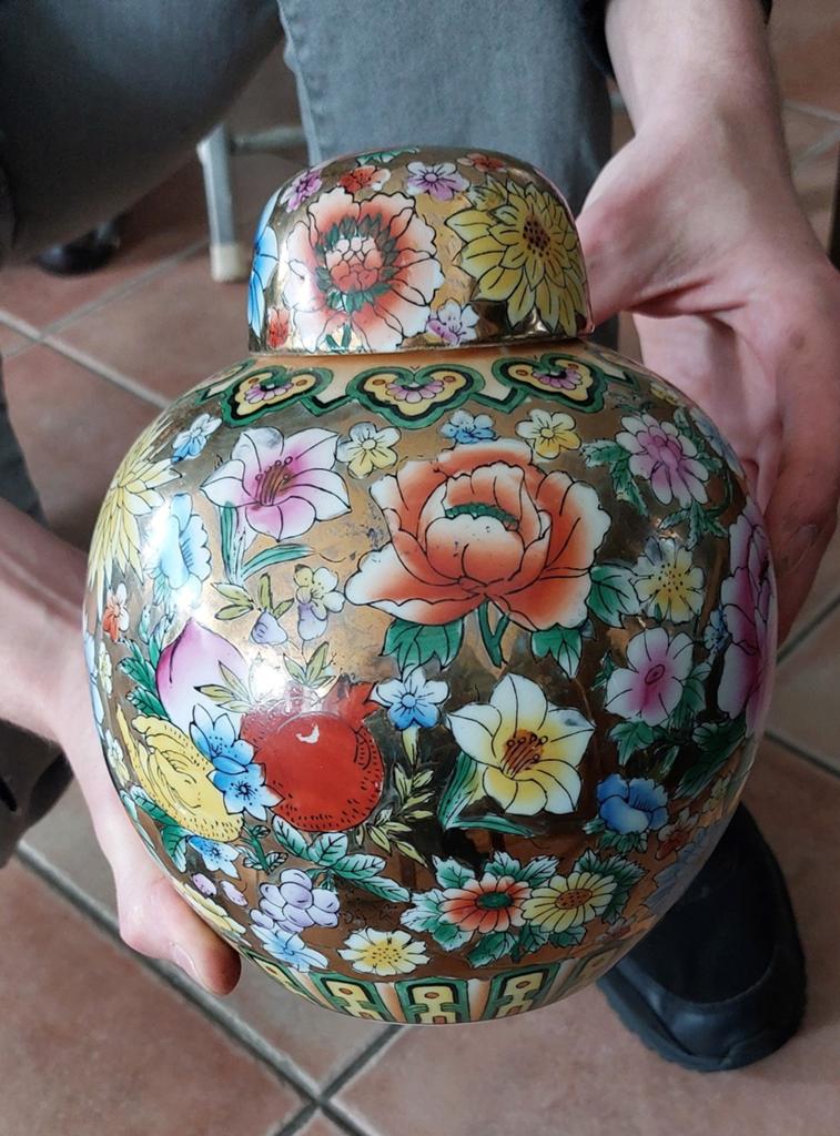Prachtige Chinese gemberpot met bloemmotief, Ophalen