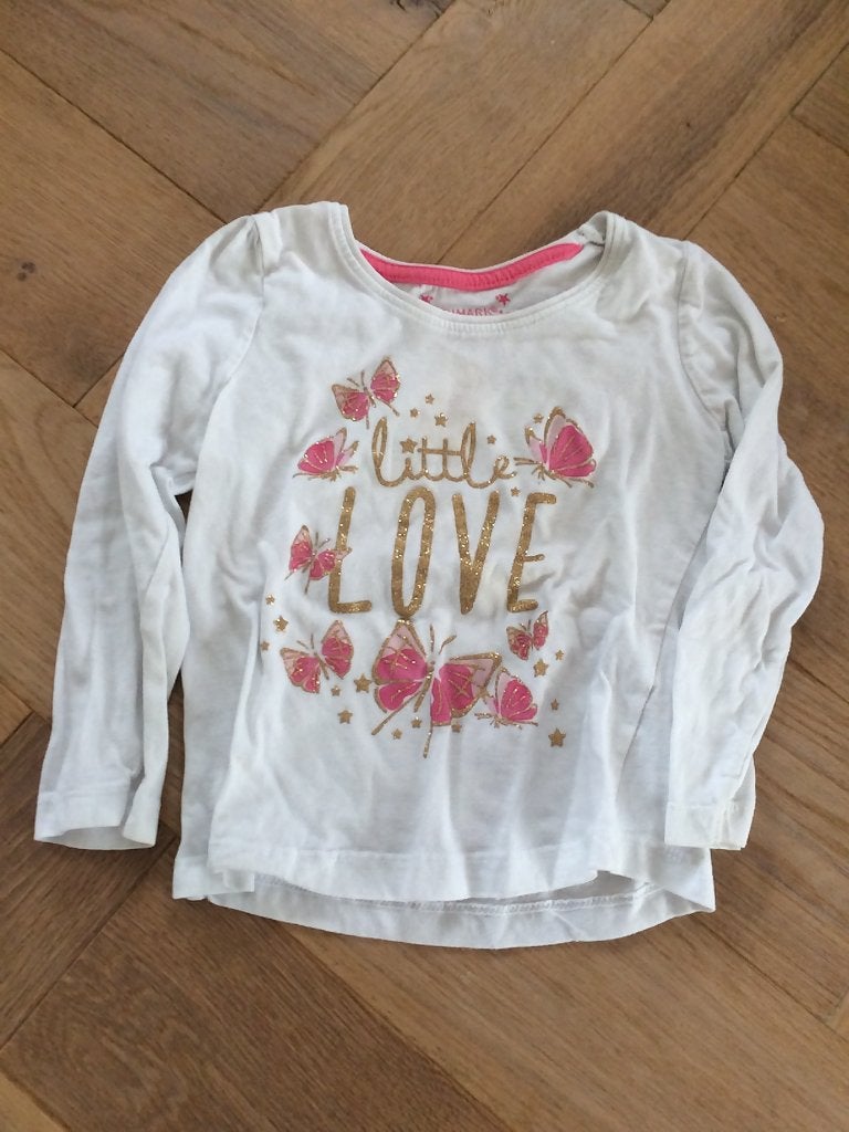 Leuk nog net shirtje met opdruk "Little Love" maat 98, Gebruikt, Meisje, Ophalen of Verzenden, Shirt of Longsleeve
