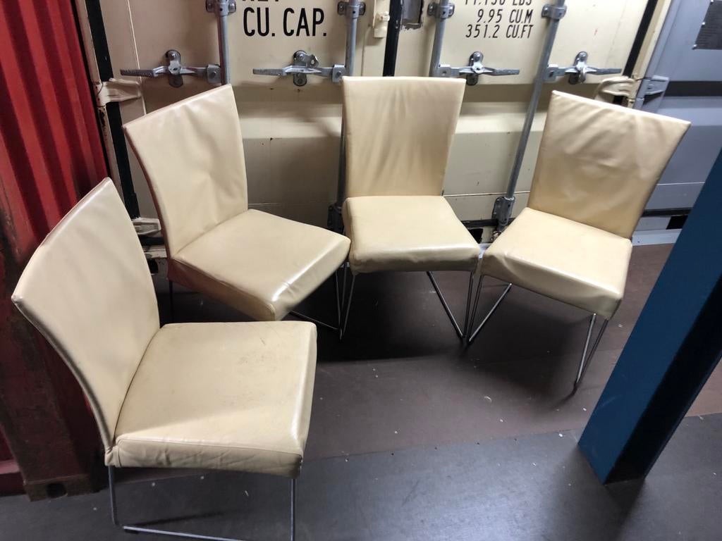 Set van 4 crèmekleurige eetkamerstoelen, Ophalen, Gebruikt, Overige kleuren, Vier