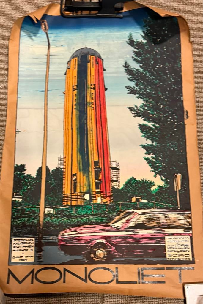 Monoliet poster Zutphen watertoren 1984, Ophalen of Verzenden, A1 t/m A3, Overige onderwerpen, Rechthoekig Staand