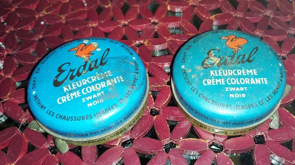 Vintage Erdal Kleurcrème Zwart - Schoenpoets Blikjes (2 stuk, Verzamelen, Ophalen of Verzenden, Gebruikt