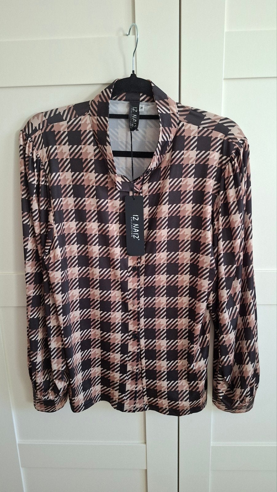 Nieuwe blouse pied-de-poule print - IZ NAIZ, Maat 38/40 (M), Bruin, Ophalen of Verzenden, IZ NAIZ Collection
