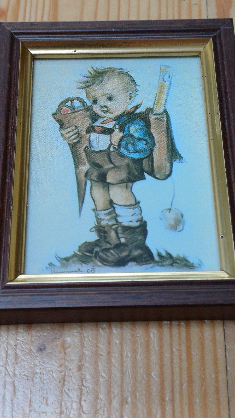 Vintage Hummel print in lijst - Jongen met schooltas, Ophalen of Verzenden