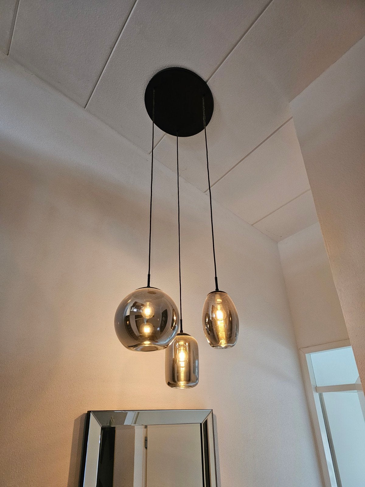 Eric Kuster Stijl Hanglamp - 3 Glazen Bollen, Ophalen, Eric Kuster, Modern, Luxe, E27 (groot), Zo goed als nieuw