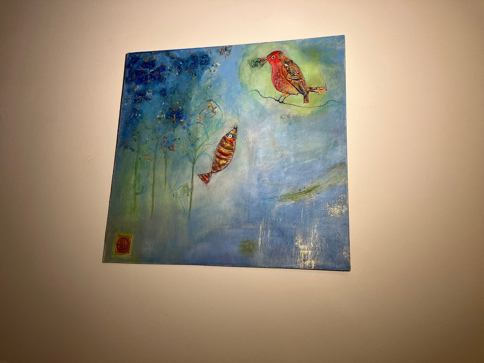 Schilderij van Toini v. Schendel - bladgoud, Ophalen, Papier/karton, Dieren, Gemengde techniek