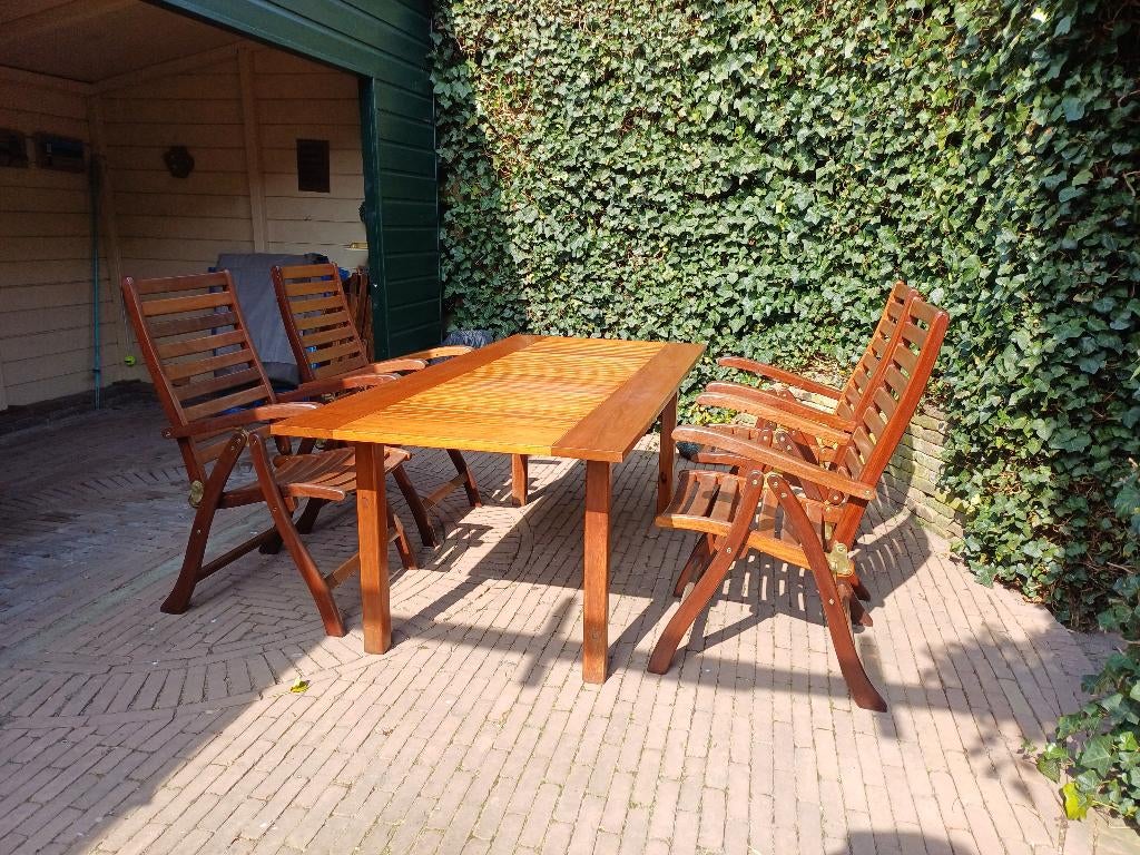 Zeer mooie tuinmeubelset, 4 zitplaatsen, Gebruikt, Teakhout, Ophalen of Verzenden