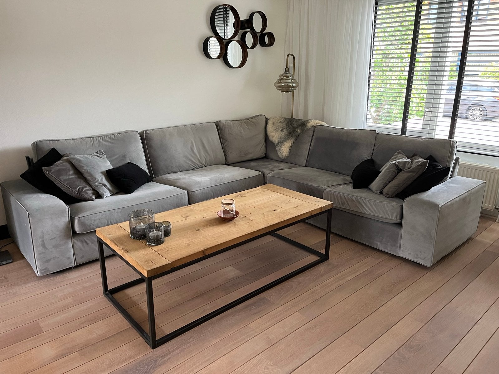 Zilvergrijs velours hoezen voor IKEA KIVIK 5-zits hoekbank, Ophalen, Gebruikt, 100 tot 125 cm, Hoekbank