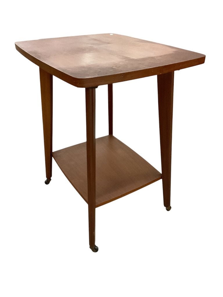 Vintage 50's bijzettafel op wieltjes teakhout #320, Ophalen, Gebruikt, 50's, T