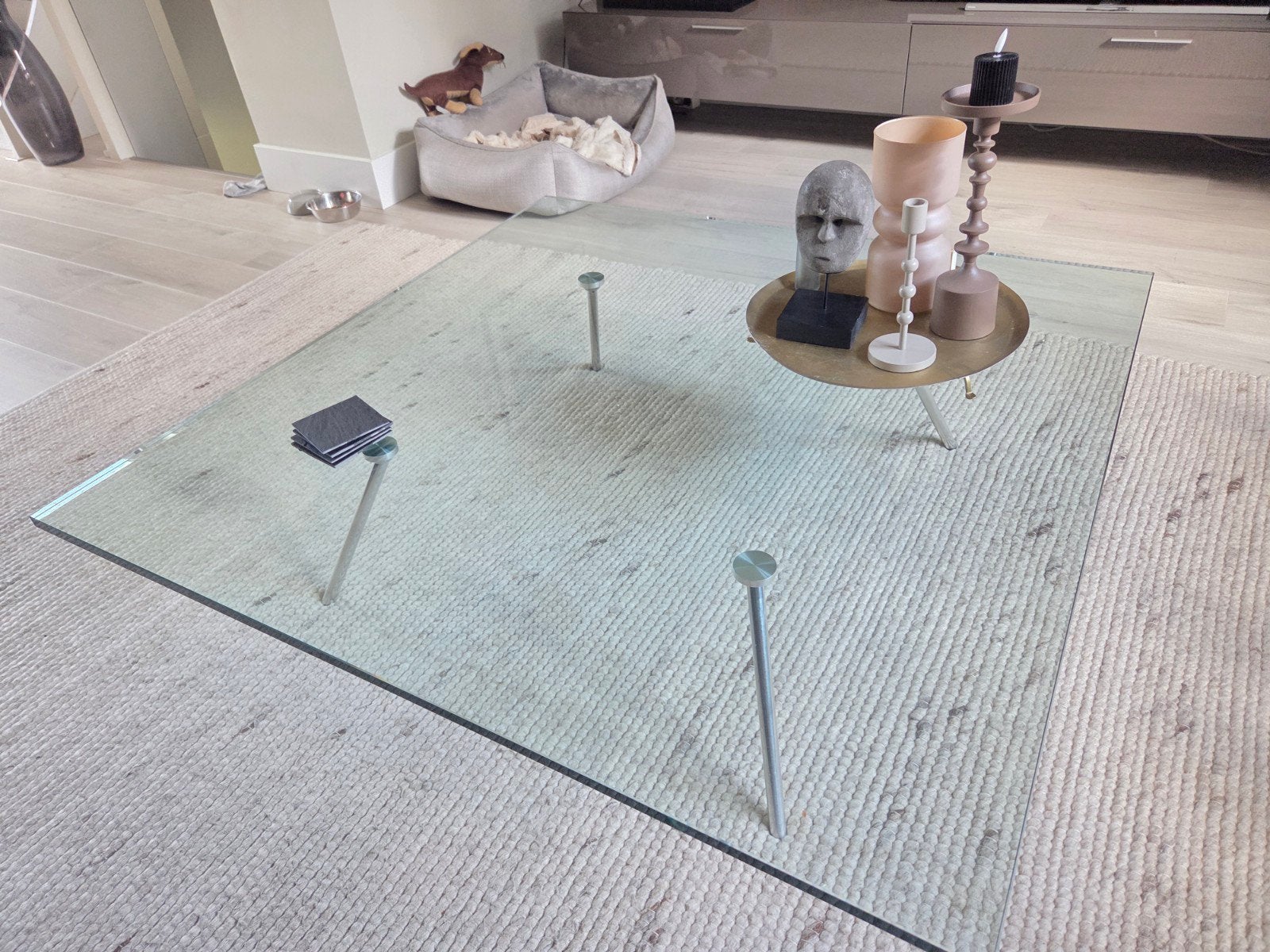 GRATIS Maupertuus Glazen salontafel, Huis en Inrichting, Ophalen, Gebruikt, Vierkant, Glas