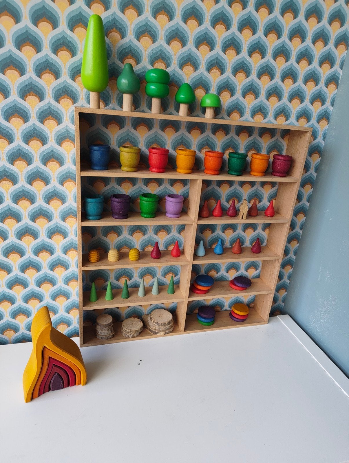 Houten speelgoed set: Grimm's en meer (regenboog, bomen), Ophalen of Verzenden, Zo goed als nieuw