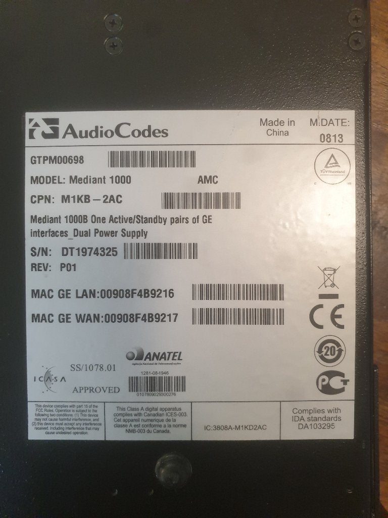Audio codes mediant 1000B One Active/standby pairsof GE, Telecommunicatie, Ophalen of Verzenden, Zo goed als nieuw