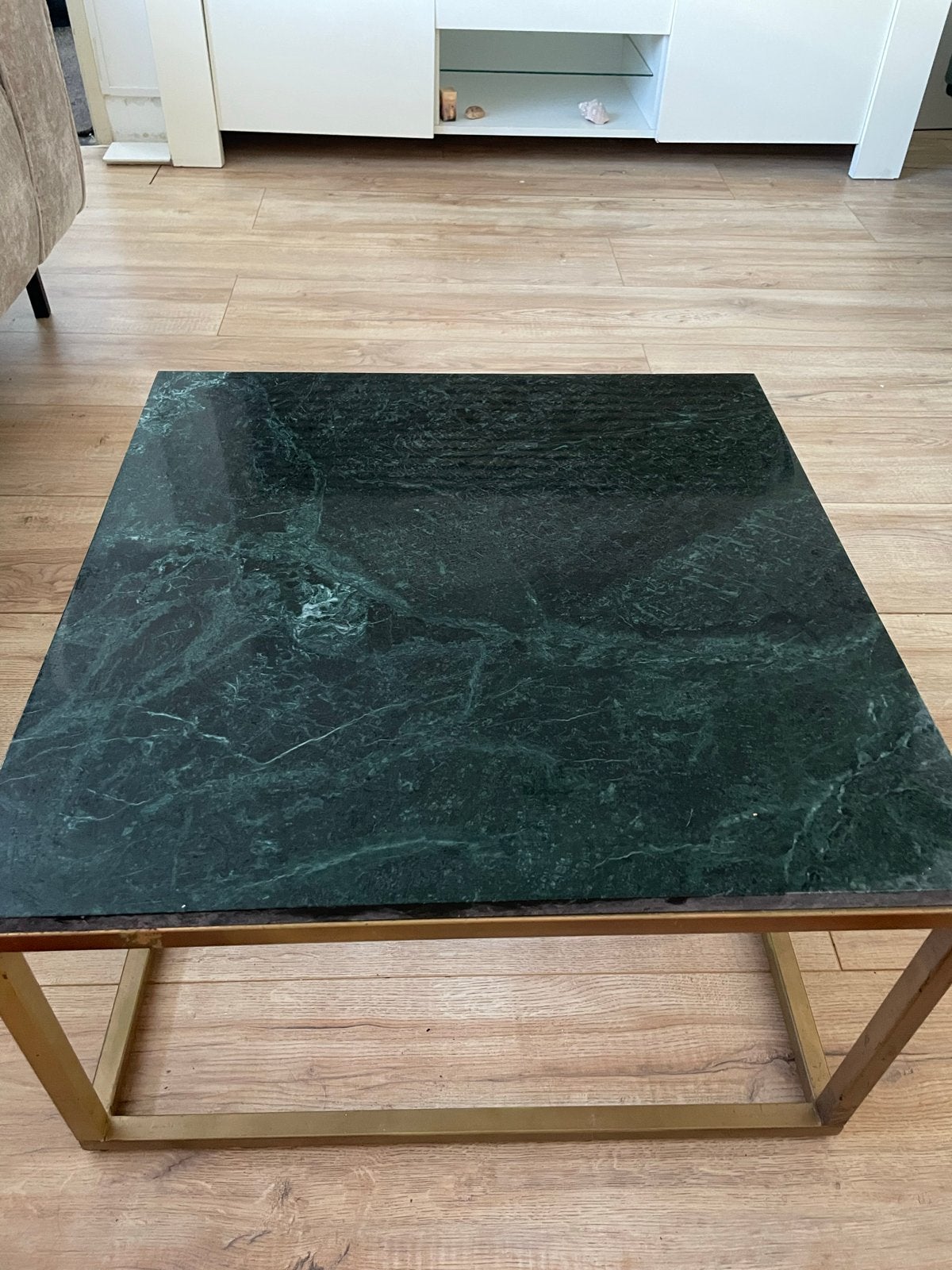 Mooie marmeren tafel (groen) 60 x 60 hoog 35, Overige materialen, Gebruikt, Vierkant, 5 – 50